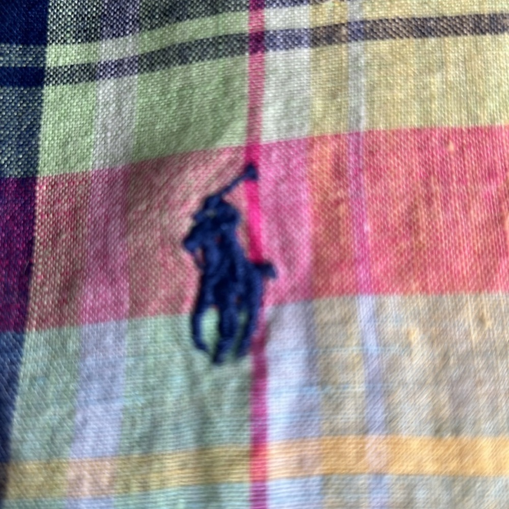 RALPH LAUREN Short Sleeve Shirt Sz. xL100% Linen Plaid Tartan Colorful A614 - Picture 2 of 4